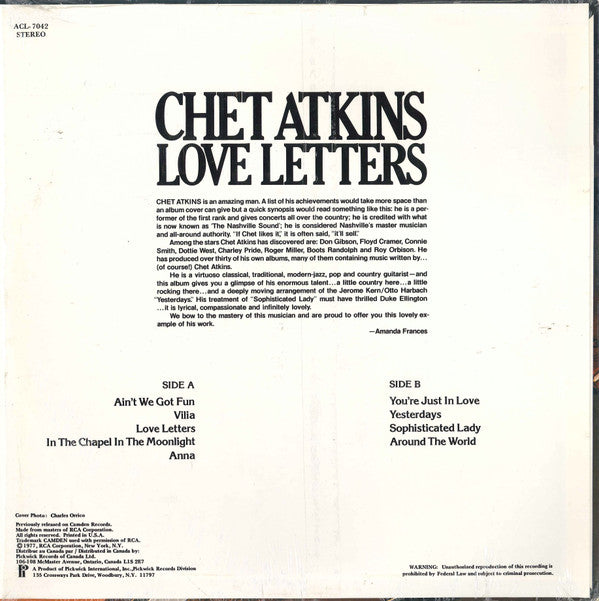 Chet Atkins : Love Letters (LP, Album)