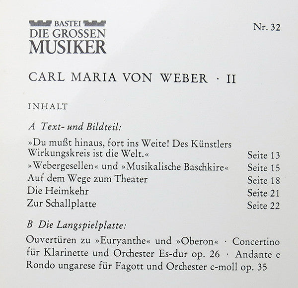 Carl Maria von Weber : Carl Maria Von Weber In 3 Folgen · Band II (10", Comp)
