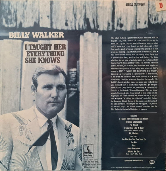 Billy Walker : I Taught Her Everything She Knows (LP, Album)