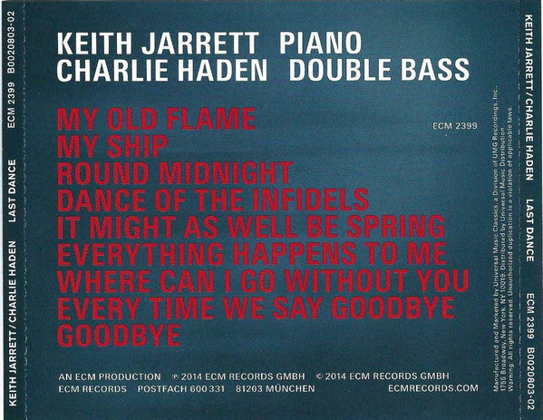 Keith Jarrett / Charlie Haden : Last Dance (CD, Album)