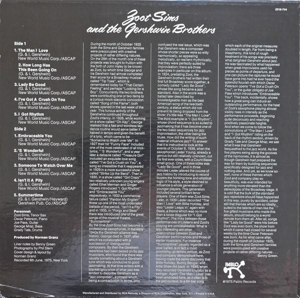 Zoot Sims : Zoot Sims And The Gershwin Brothers (LP, Album, Ind)