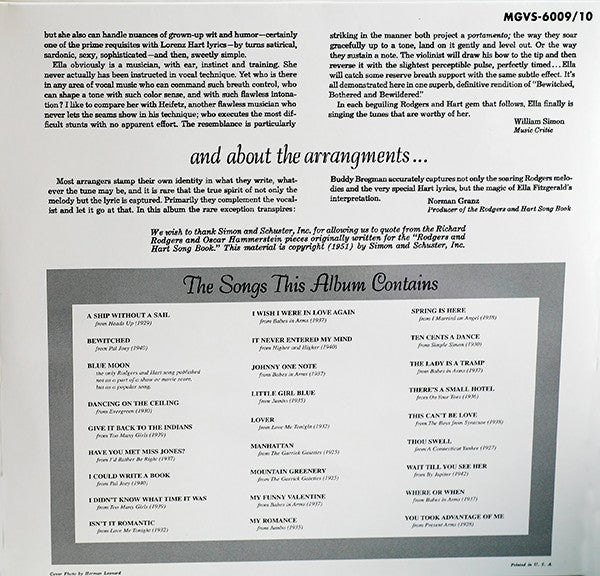 Ella Fitzgerald : Ella Fitzgerald Sings The Rodgers And Hart Song Book  (2xLP, RE, 180)