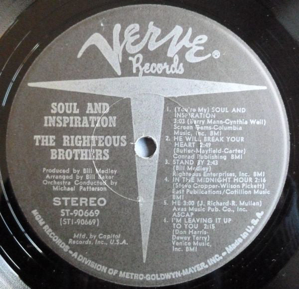 The Righteous Brothers : Soul & Inspiration (LP, Album, Club, Cap)