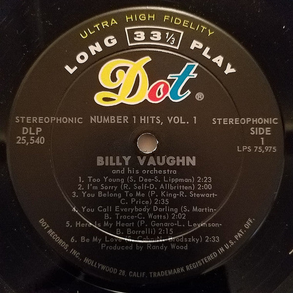 Billy Vaughn : Number 1 Hits, Vol. 1 (LP)