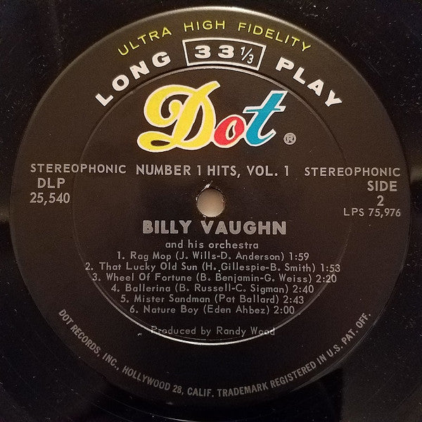 Billy Vaughn : Number 1 Hits, Vol. 1 (LP)