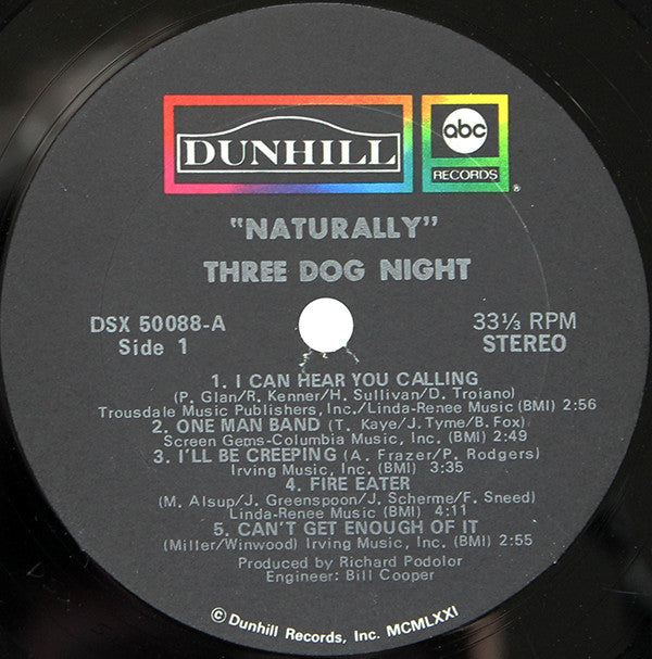 Three Dog Night : Naturally (LP, Album)