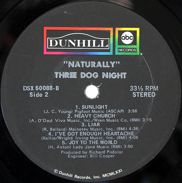 Three Dog Night : Naturally (LP, Album)