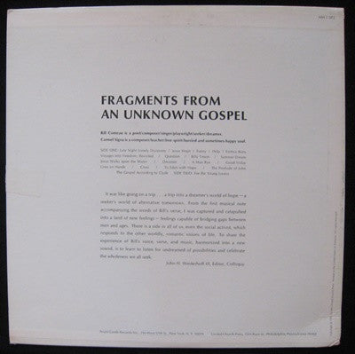 Bill Comeau, Carmel Signa : Fragments From An Unknown Gospel (LP)