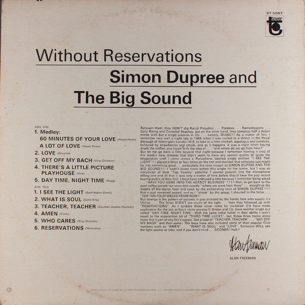 Simon Dupree & The Big Sound* : Without Reservations (LP, Album)