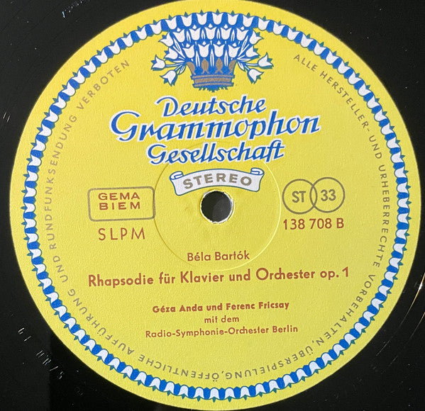 Bartok* - Geza Anda*, Ferenc Fricsay, Radio-Symphonie-Orchester Berlin : Klavierkonzert Nr. 1 Und Rhapsodie (LP)