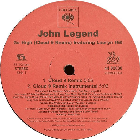John Legend Featuring Lauryn Hill : So High (Cloud 9 Remix) (12")
