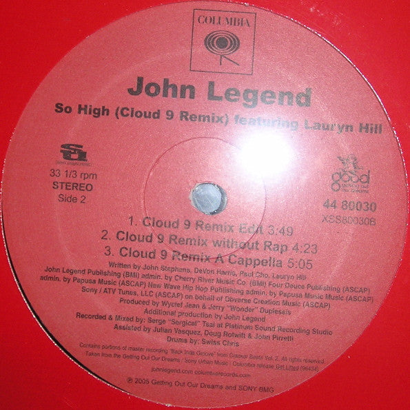 John Legend Featuring Lauryn Hill : So High (Cloud 9 Remix) (12")
