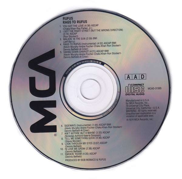 Rufus Featuring Chaka Khan : Rags To Rufus (CD, Album, RE)