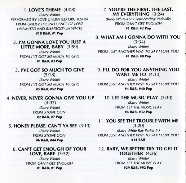 Barry White : All-Time Greatest Hits (CD, Comp, RM, PMD)