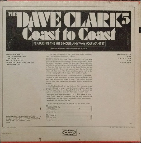 The Dave Clark Five : Coast To Coast (LP, Album, Mono, Ter)