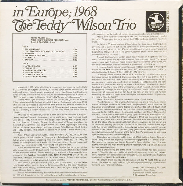 The Teddy Wilson Trio* : The Teddy Wilson Trio In Europe; 1968 (LP, Album)