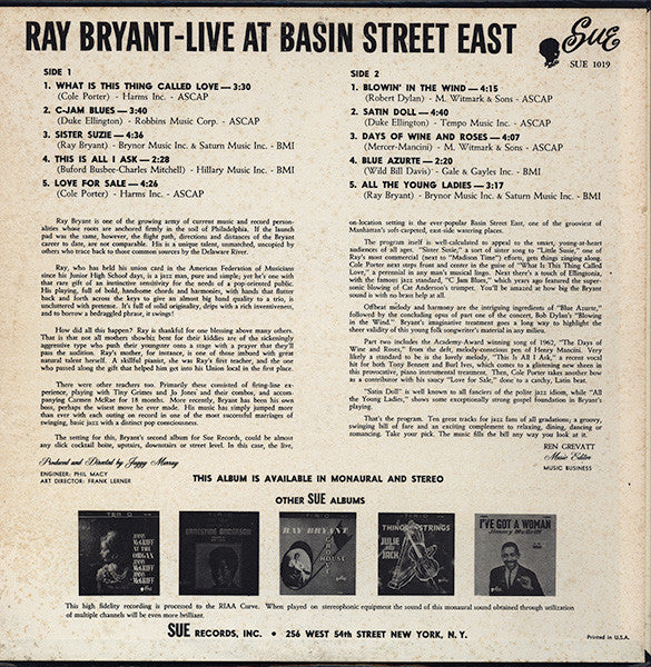 Ray Bryant : Live At Basin Street East (LP, Album)