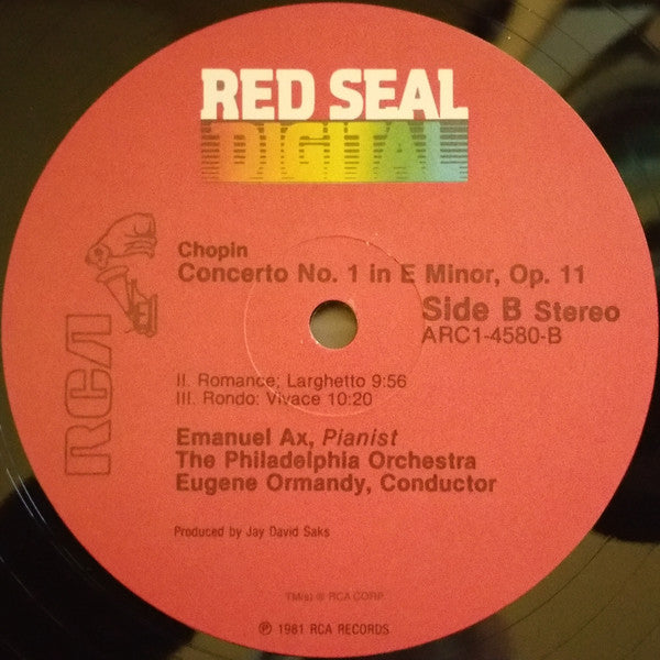 Chopin*, Emanuel Ax, Eugene Ormandy : Concerto No. 1 in E Minor, Op. 11 (LP, RE, Hal)