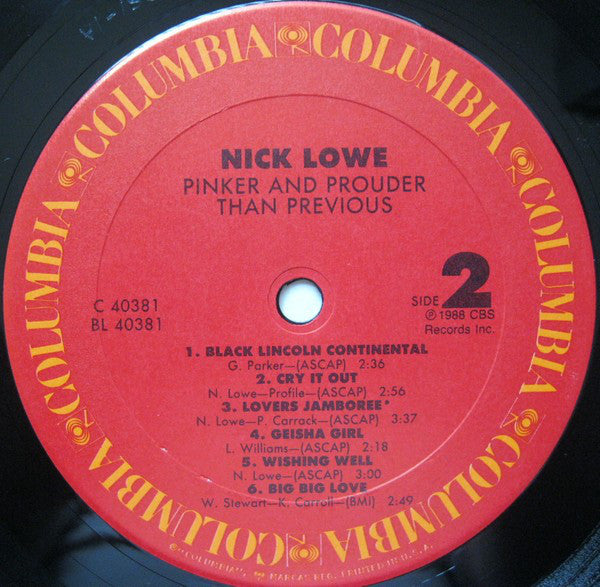 Nick Lowe : Pinker And Prouder Than Previous (LP, Album, Car)