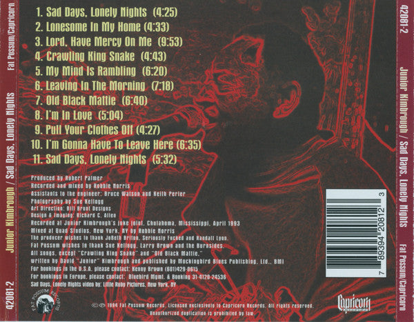 Junior Kimbrough: Sad Days, Lonely Nights: CD Junior Kimbrough: Sad Days, Lonely Nights: CD