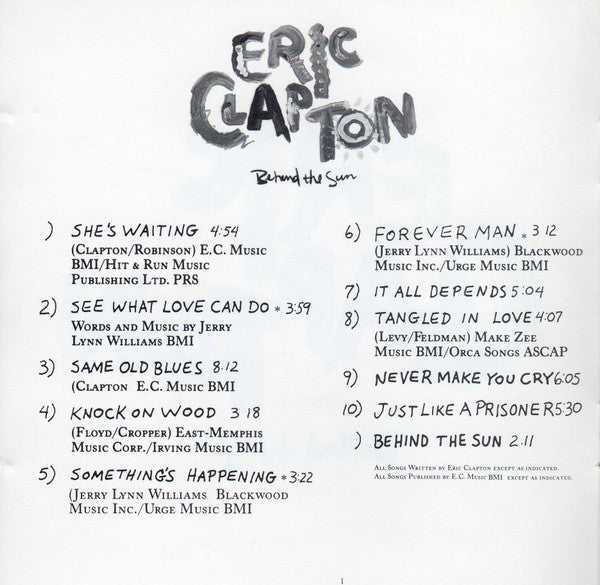 Eric Clapton : Behind The Sun (CD, Album, RE)