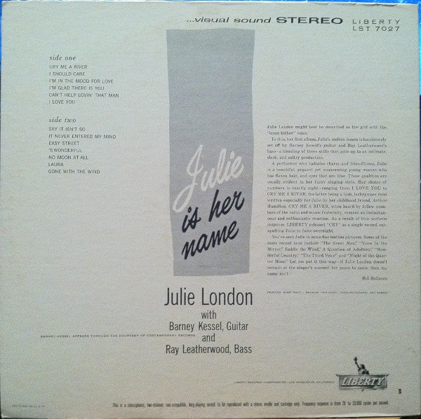 Julie London : Julie Is Her Name (LP, Album, RE)