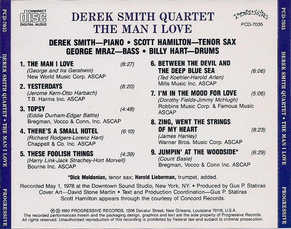 Derek Smith Quartet : The Man I Love (CD, Album, RE)