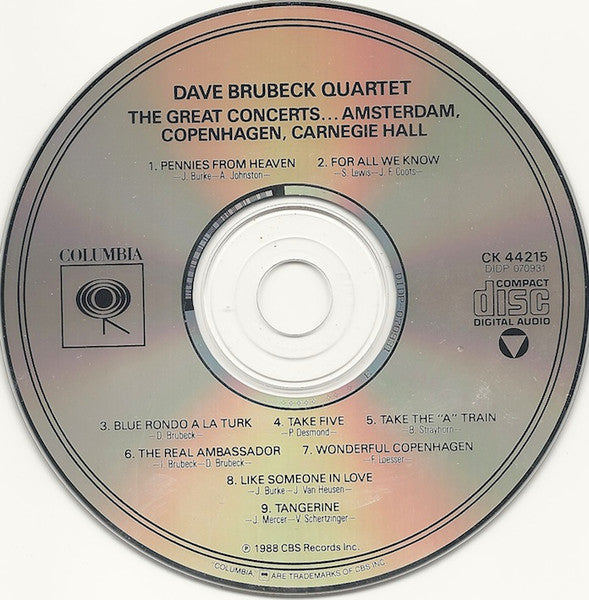 Dave Brubeck Quartet* : The Great Concerts... Amsterdam, Copenhagen, Carnegie Hall (CD, Comp, RM)