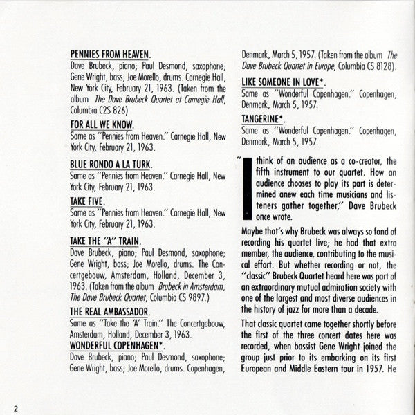 Dave Brubeck Quartet* : The Great Concerts... Amsterdam, Copenhagen, Carnegie Hall (CD, Comp, RM)