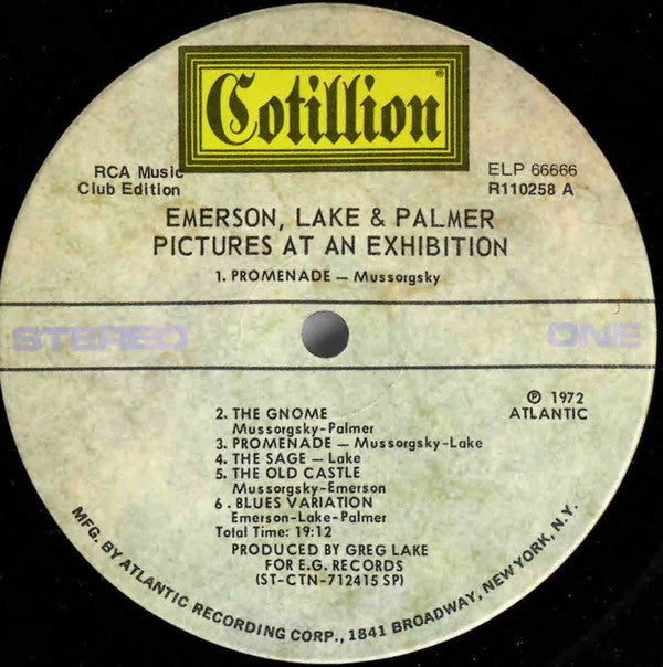 Emerson, Lake & Palmer : Pictures At An Exhibition (LP, Album, Club, RCA)