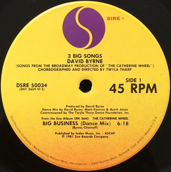 David Byrne : 3 Big Songs (12", EP)