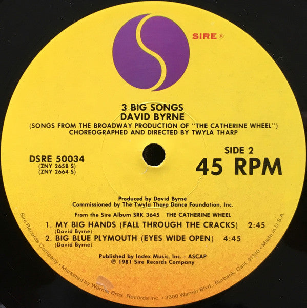 David Byrne : 3 Big Songs (12", EP)