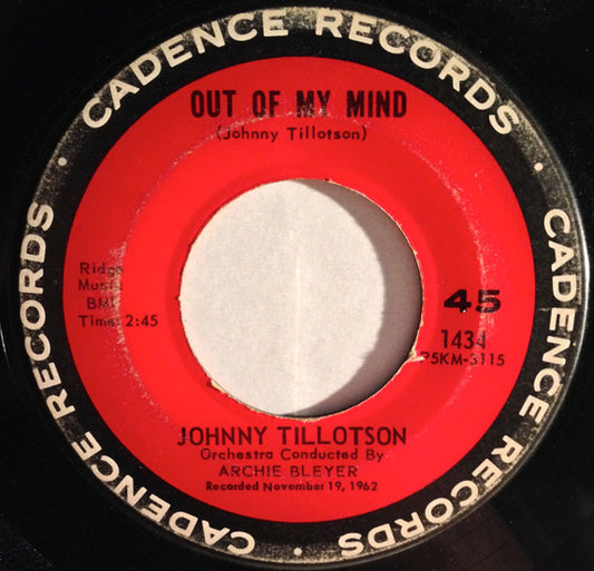 Johnny Tillotson : Out Of My Mind / Empty Feelin' (7", Single)