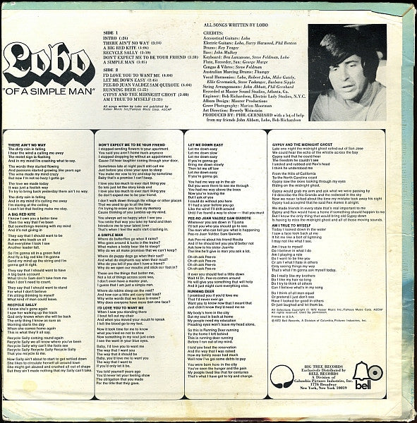 Lobo (3) : Of A Simple Man (LP, Album, Pre)