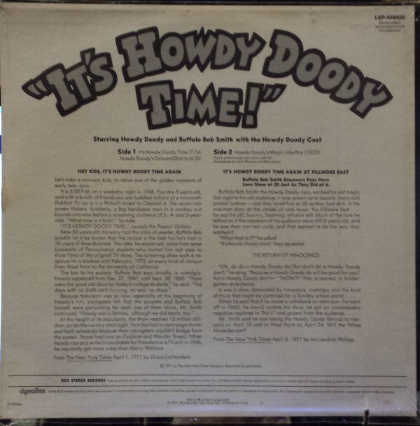 Howdy Doody And Buffalo Bob Smith* With The Howdy Doody Cast : It's Howdy Doody Time! (LP)