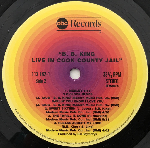 B.B. King : Live In Cook County Jail (LP, Album, RE, 180)