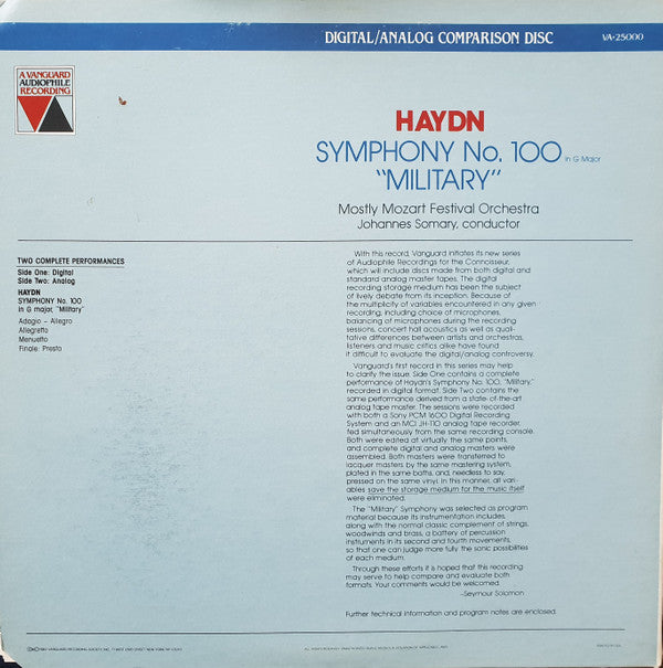 Haydn* - Mostly Mozart Festival Orchestra* Conductor Johannes Somary : Symphony No. 100 In G Major "Military" (LP, Dig)