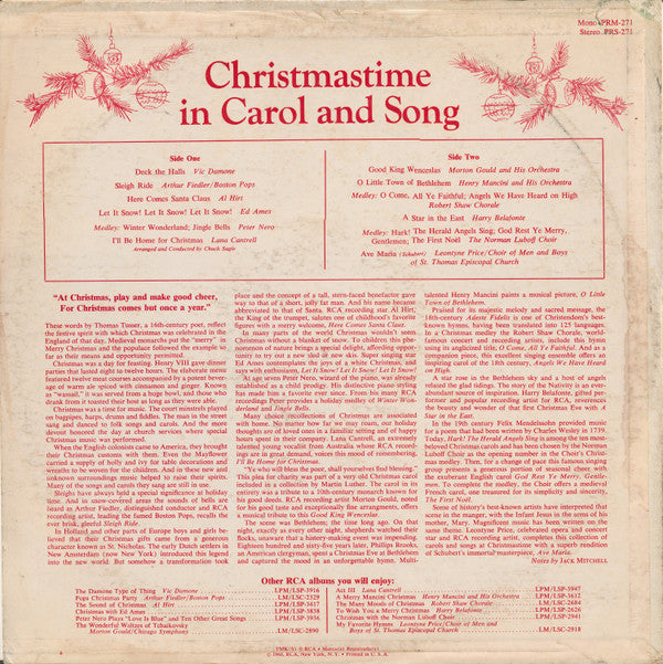 Various : Christmastime In Carol And Song (LP, Comp, Mono)