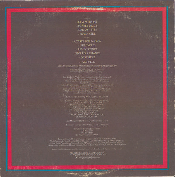 Jean-Luc Ponty : A Taste For Passion (LP, Album, MO )