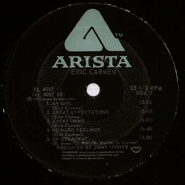 Eric Carmen : Eric Carmen (LP, Album, RP, PRC)