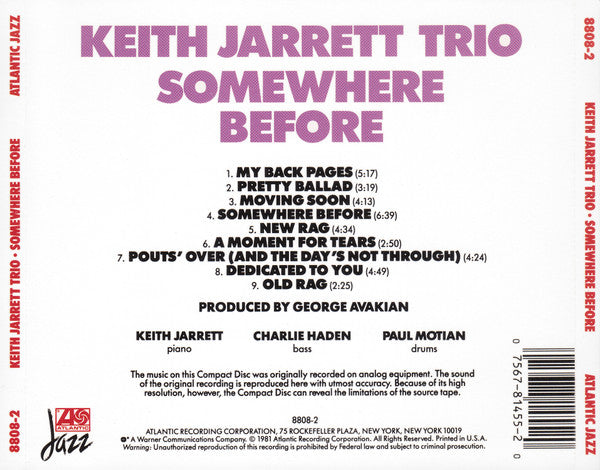 Keith Jarrett Trio : Somewhere Before (CD, Album, RE)