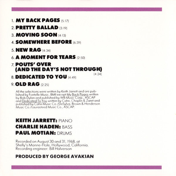 Keith Jarrett Trio : Somewhere Before (CD, Album, RE)