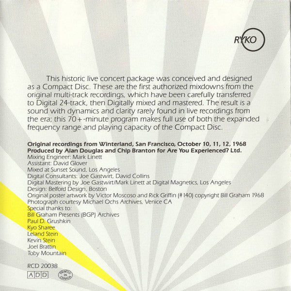 The Jimi Hendrix Experience : Live At Winterland (CD, Album)