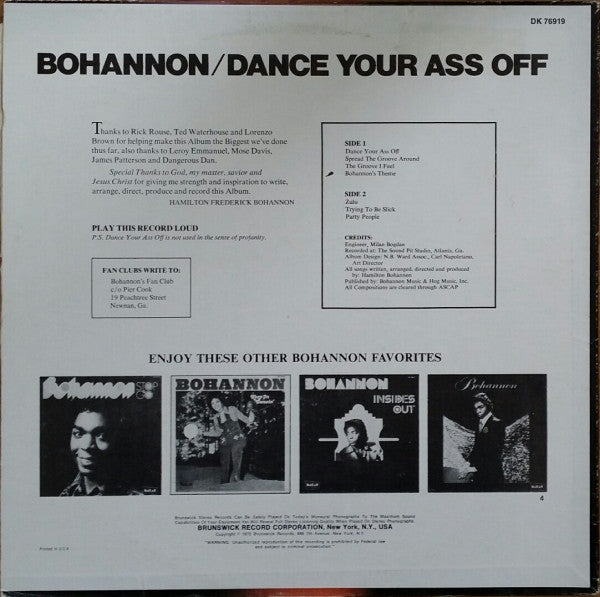 Bohannon* : Dance Your Ass Off (LP, Album)