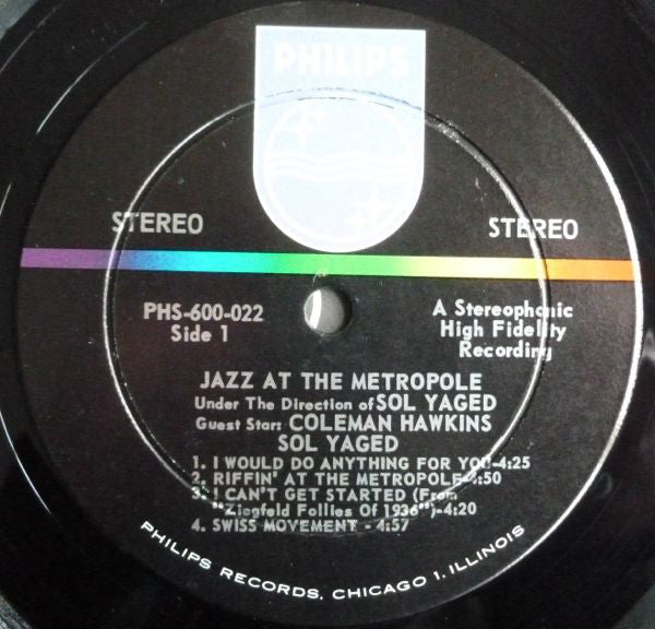 Sol Yaged / Coleman Hawkins : Jazz At The Metropole (LP, Album)