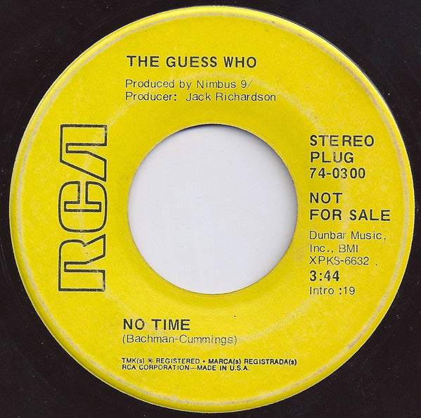 The Guess Who : No Time / Proper Stranger (7", Single, Promo)