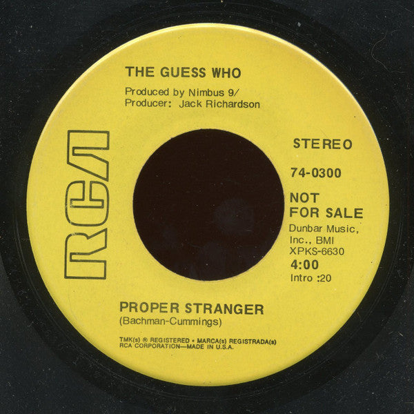 The Guess Who : No Time / Proper Stranger (7", Single, Promo)