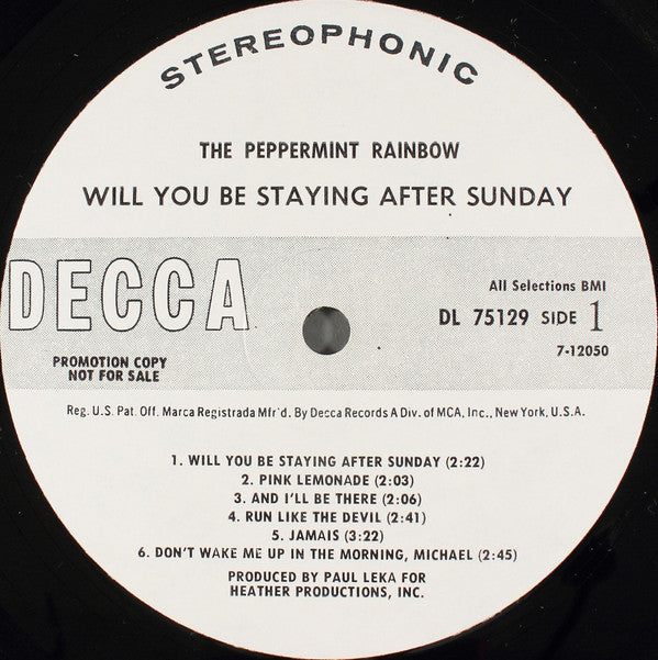 The Peppermint Rainbow : Will You Be Staying After Sunday (LP, Album, Promo)