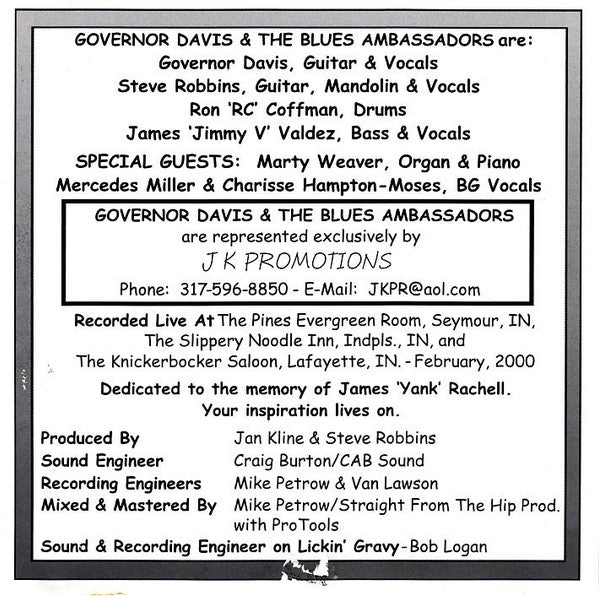 Governor Davis & The Blues Ambassadors : Live (CD, Album)