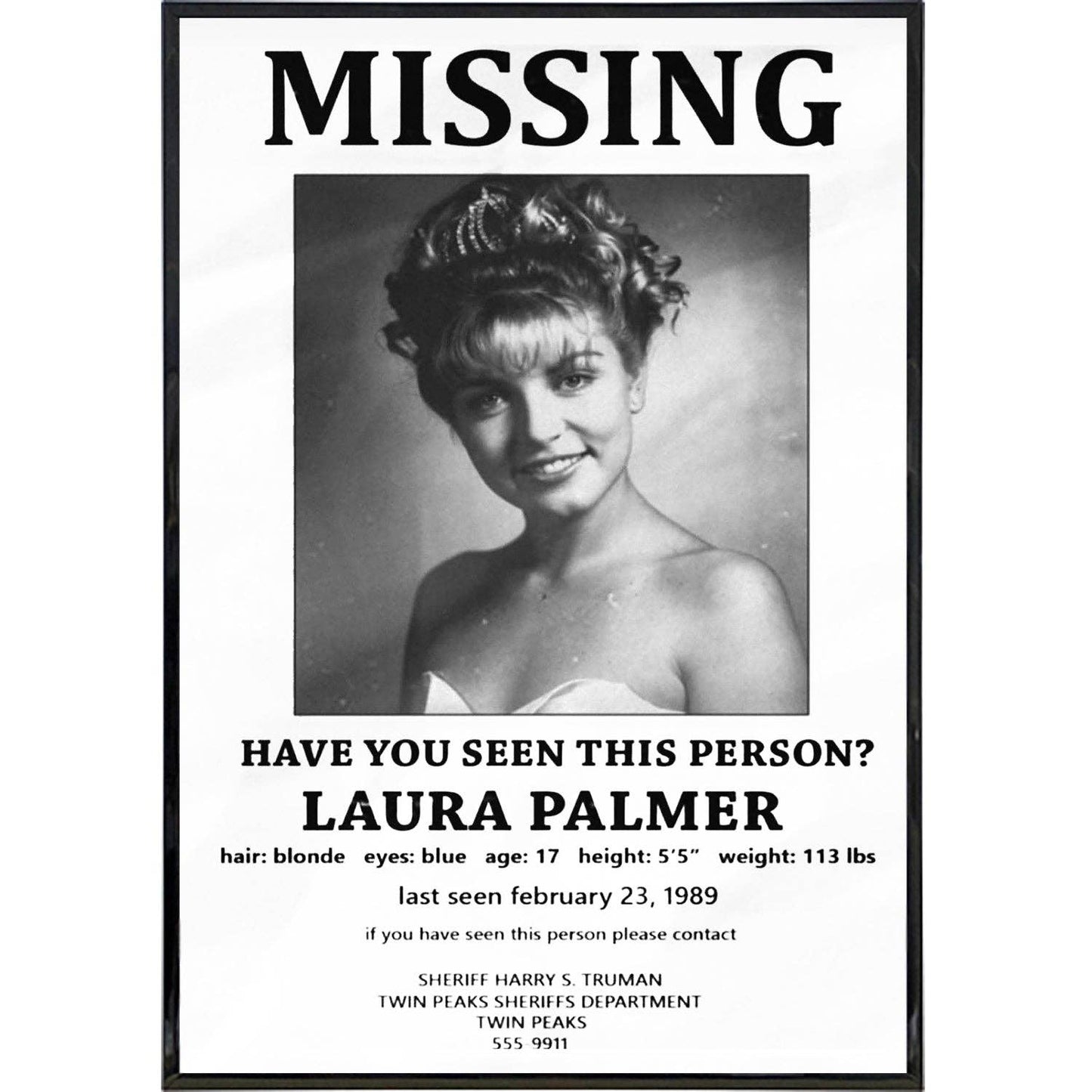 Laura Palmer Missing Poster 11" x 17"